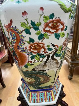 Pareja Jarrones Chinos Octogonales Grandes pintado
