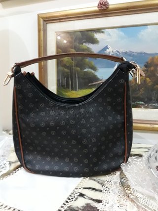 Borsa Pollini monogram nera e cuoio