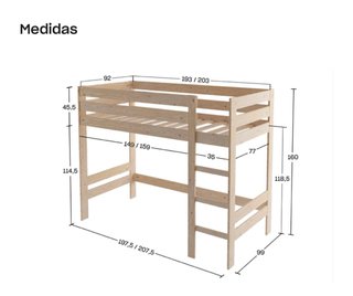 Cama alta LUFE 1,90 mezanina - Blanco nórdico.