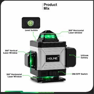 Nivel láser verde con pantalla 4D de 16 líneas