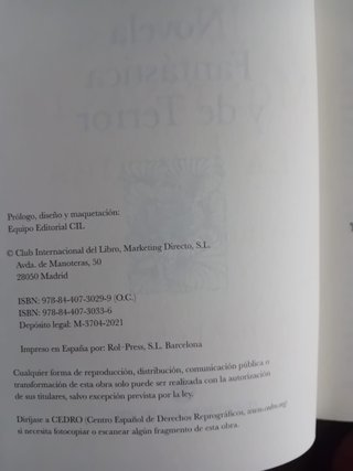 Colección "Novela Fantástica y de Terror" 5 libros