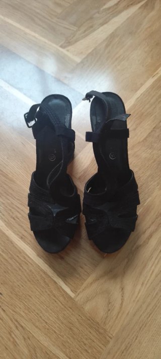 Sandalias tacón terciopelo negro talla 37