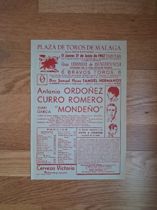 Cartel Toros Málaga 1962 Beneficencia