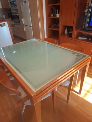 Mesa de comedor extensible madera y cristal
