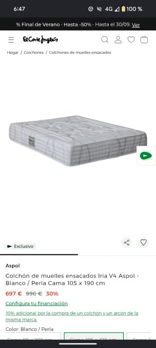 Colchón ASPOL Iria 105x190 con Base