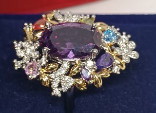 Anello placcato  con pietre colorate