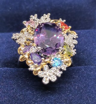 Anello placcato  con pietre colorate