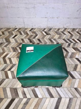 Puf Art Déco verde y madera oscura