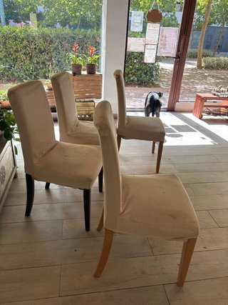 4 Sillas Comedor Beige Tapizadas Madera