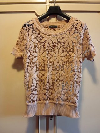 Abito beige all'uncinetto floreale twin set