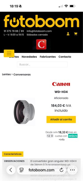 Canon WD-H34 II Convertidor Gran Angular 34mm 0.7x