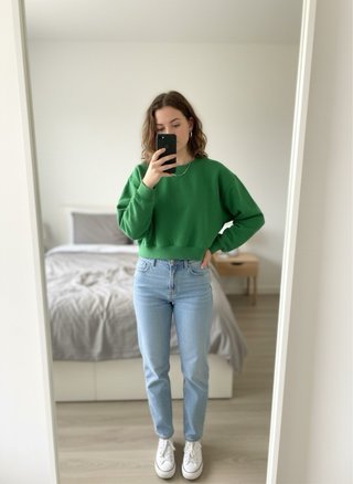 Sudadera Zara Cropped Verde Talla S