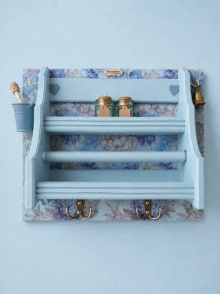 Mueble especiero y portarrollos azul