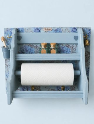 Mueble especiero y portarrollos azul