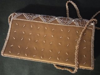 Bolso de fiesta beige y dorado Tejido de seda