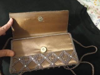 Bolso de fiesta beige y dorado Tejido de seda