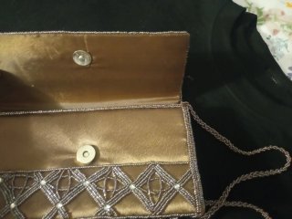 Bolso de fiesta beige y dorado Tejido de seda