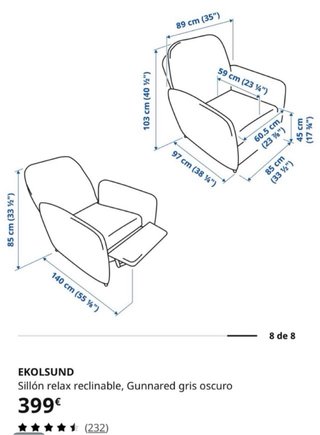 Sillón Relax Ikea Gris Tela