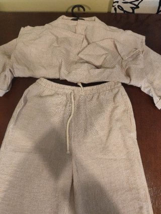 Conjunto dos piezas rayas beige