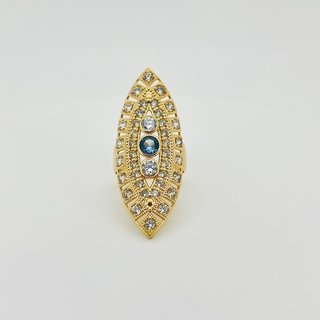 LANZADERA XXL 3 PIEDRA AZUL. Oro 18k. Peso: 10,20g