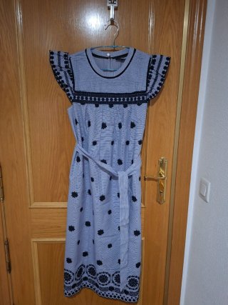 Vestido Zara Largo Talla L Rayas Flor