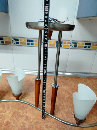 Lámpara techo madera y metal 6 tulipas cristal