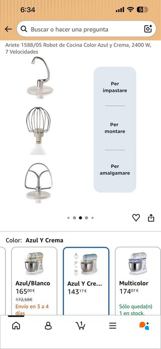 Ariete 1588/05 Robot Cocina Azul y Crema