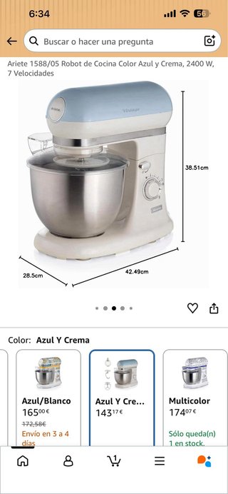 Ariete 1588/05 Robot Cocina Azul y Crema