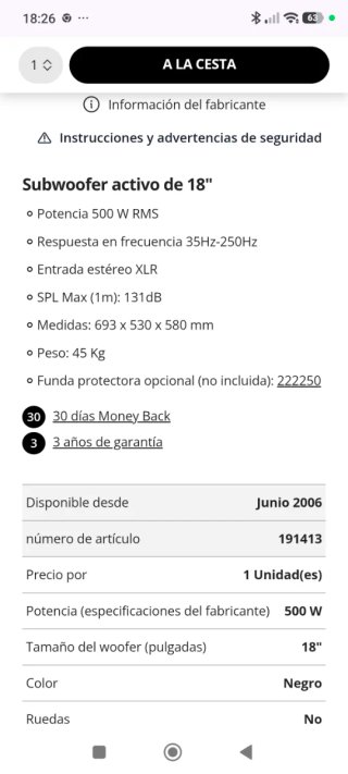Sonido 2 Subwoofers 18" + 2 Altavoces 15" activo