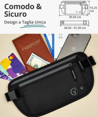 Marsupio Vantamo nero con protezione RFID