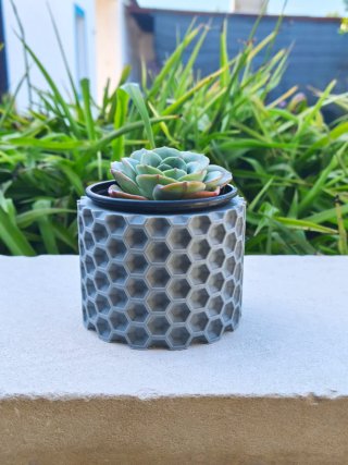 Vaso Honeycomb Cinza Plástico