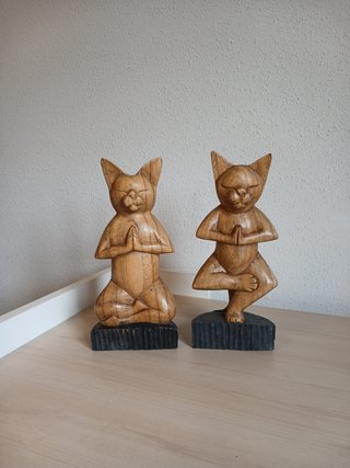 Pareja Gatos Yoga Madera 31cm