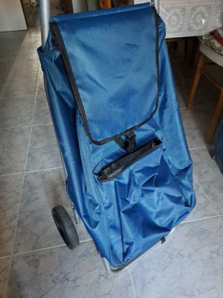 Carrito de compra azul y negro