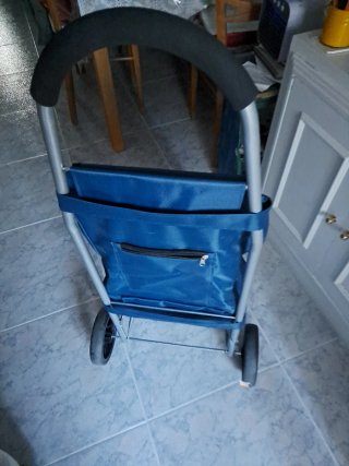 Carrito de compra azul y negro