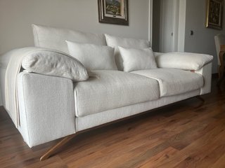 Sofá de 3 plazas tela beige/blanco