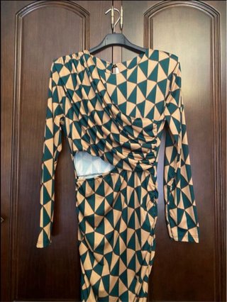 Vestido estampado geométrico manga larga