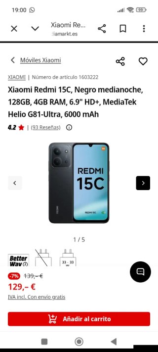 Xiaomi Redmi 15C Negro Medianoche 128GB
