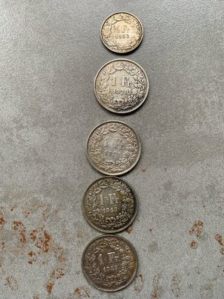 Lote 5 monedas Franco Suizo Plata