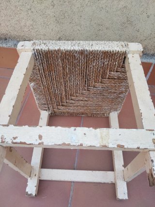 Banqueta taburete antiguo enea y madera maciza