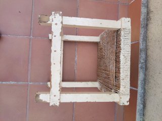 Banqueta taburete antiguo enea y madera maciza