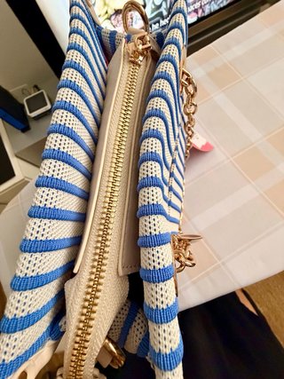 Bolso Mini Tote Noco Rayas Azul Blanco Nuevo