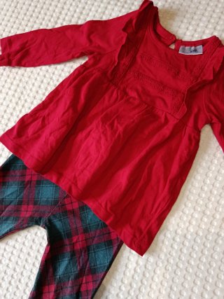 Conjunto bebé 6-9 meses rojo y cuadros