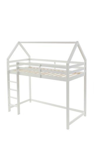 Cama alta tipo cabaña blanca