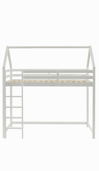 Cama alta tipo cabaña blanca