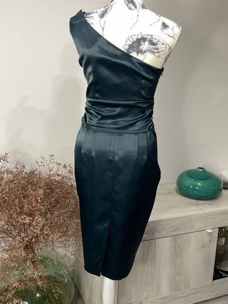 Orsay Vestito Monospalla Raso Verde Midi