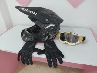 Casco Moto Airoh + Gafas + Guantes Thor