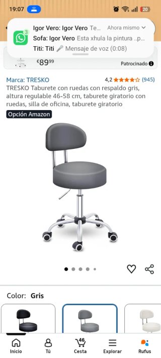 Taburete con ruedas y respaldo regulable
