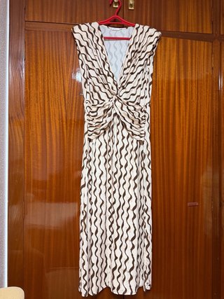 Vestido mujer estampado marrón y beige