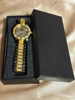 Orologio donna quarzo nero e oro con strass