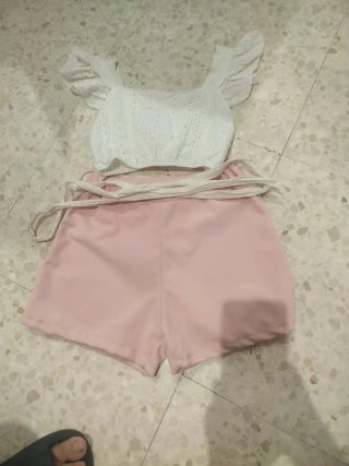 Conjunto Top Blanco y Short Rosa